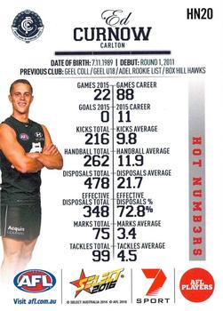 2016 Select Footy Stars - Hot Numbers #HN20 Ed Curnow Back